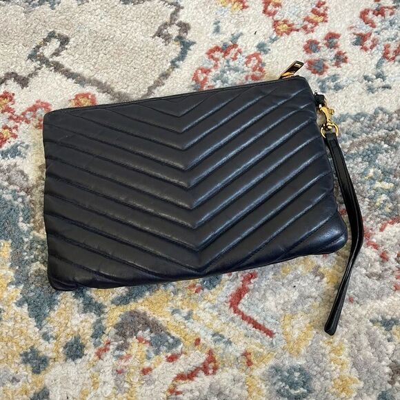 YSL Navy Matelasse Pouch Wristlet w/ GHW - Picture 3 of 7